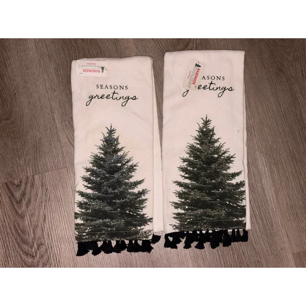 2 pack Handmade‎ Christmas Hand Towels sparkling trees NWT kitchen Hand Towel.